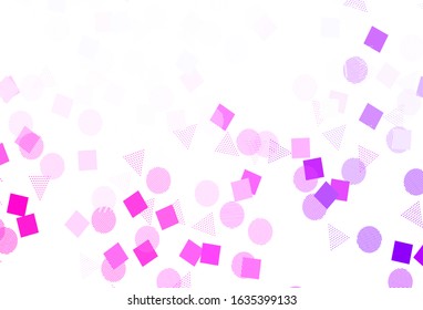 Light Purple, Pink vector background with triangles, circles, cubes. Abstract illustration with colorful dots, lines, cubes. Pattern for websites.