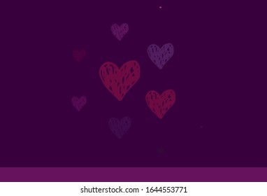 Light Purple, Pink vector background with Shining hearts. Beautiful abstract hearts on colorful gradient background. Pattern for valentine's ad, booklets.