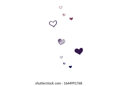 Light Purple, Pink vector background with Shining hearts. Decorative design with hearts in simple style . Pattern for marriage gifts, congratulations.