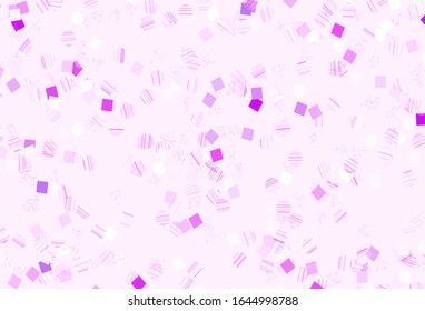 Hellviolett, rosafarbene Vektorillustration mit Dreiecken, Kreise, Würfel. Abstrakte Illustration mit Kugeln, Quadraten, Linien. Muster für Broschüren, Faltblätter