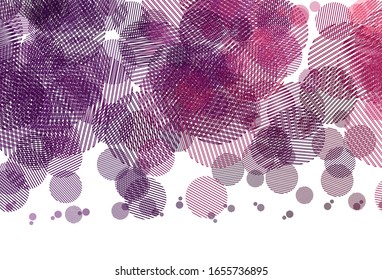 Púrpura clara, fondo vector rosado con puntos. Ilustración abstracta brillante con gotas borrosas de lluvia. Diseño para su anuncio comercial.