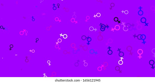 Hellviolett, rosafarbene Vektorillustration mit Frauensymbolen. Abstrakte Illustration mit einer Darstellung der Macht der Frauen. Hintergrund für den Internationalen Frauentag.