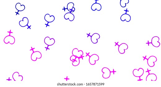 Light Purple, Pink vector background with woman symbols. Illustration with signs of women's strength and power. Background for International Women’s Day.