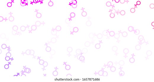 Light Purple, Pink vector background with woman symbols. Colorful feminism symbols with a gradient in modern style. Background for International Women’s Day.