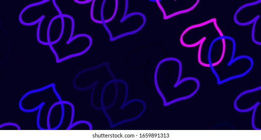 Light Purple, Pink vector background with hearts. Decorative shining illustration with hearts on abstract template. Pattern for marriage gifts, congratulations.