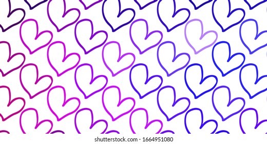 Púrpura clara, fondo vector rosado con corazones brillantes. Hermosa ilustración de color con corazones en estilo de celebración. Diseño para publicidad, afiche, pancarta de San Valentín.