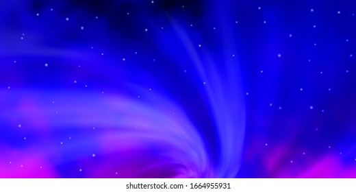 Púrpura clara, fondo vector rosa con estrellas pequeñas y grandes. Ilustración colorida con estrellas abstractas de gradiente. Patrón para sitios web, páginas de inicio.