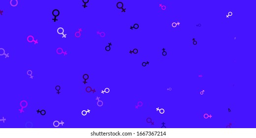 Fondo vector rosa claro púrpura con símbolos femeninos. Ilustración con signos de fuerza y poder de las mujeres. Diseño sencillo para su sitio web.