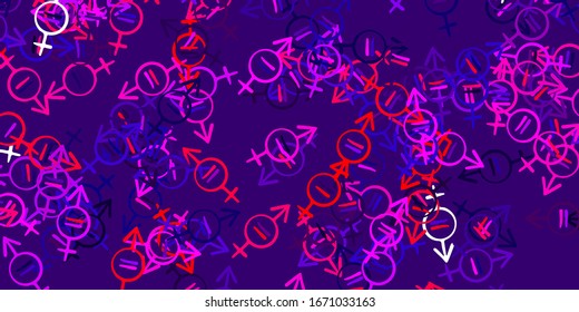 Light Purple, Pink vector background with woman symbols. Colorful illustration with gradient feminism shapes. Best design to show the power of women.
