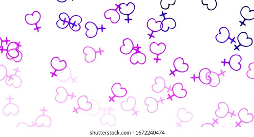 Light Purple, Pink vector background with woman symbols. Colorful feminism symbols with a gradient in modern style. Design for International Women’s Day.