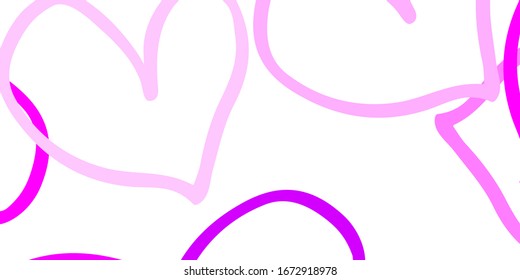 Hellviolett, rosafarbene Vektorillustration, Hintergrund mit Herzen. Illustration mit Herzen in Liebe Konzept für Valentinstag. Vorlage für Valentins Grußkarten.