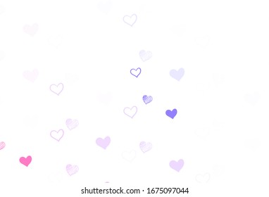 Púrpura clara, fondo vector rosado con corazones. Diseño decorativo borroso en estilo doodle con corazones. Diseño para publicidad, afiche, pancarta de San Valentín.