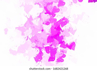 Light Purple, Pink vector background with Shining hearts. Smart illustration with gradient hearts in valentine style. Pattern for valentine's ad, booklets.