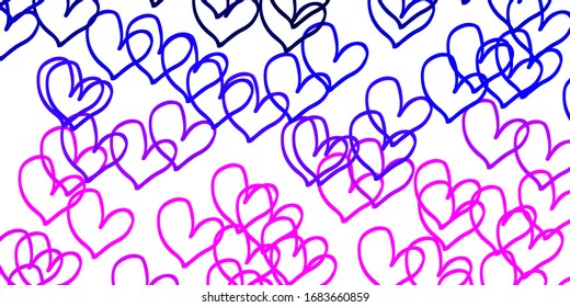 Light Purple, Pink vector background with Shining hearts. Glitter abstract illustration with colorful hearts in romantic style. Design for your business advert of anniversary.