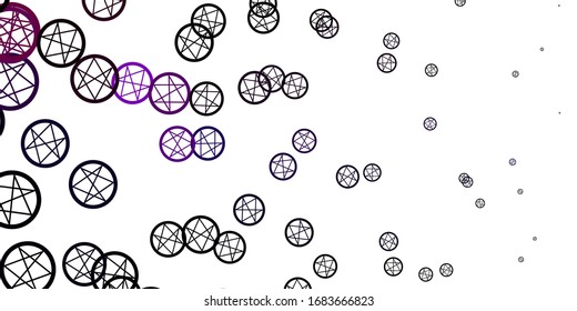 Light Purple, Pink vector background with occult symbols. Abstract illustration with gothic gradient shapes. Best design halloween events.