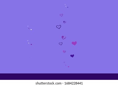 Púrpura clara, fondo vector rosado con corazones brillantes. Ilustración brillante con corazones sobre plantilla abstracta. Patrón de anuncios de San Valentín, folletos.