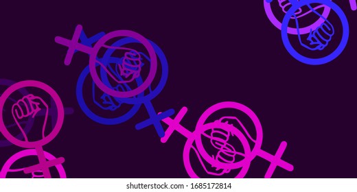 Hellviolett, rosafarbene Vektorillustration mit Frauensymbolen. Farbige Illustration mit Farbverlauf-Feminismus Formen. Einfaches Design für Ihre Website.