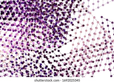 Fondo vectorial rosa claro morado con estilo poligonal con círculos. Ilustración abstracta brillante con esferas, líneas triangulares. Patrón para sitios web.
