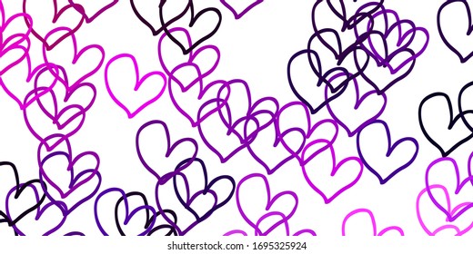 Light Purple, Pink vector background with Shining hearts. Illustration with hearts in love concept for valentine's day. Template for Valentine's greeting postcards.