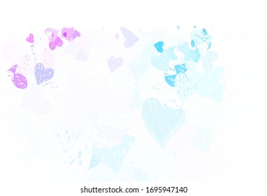 Light Purple, Pink vector background with hearts. Shining illustration with hearts on abstract template. Pattern for valentine's ad, booklets.