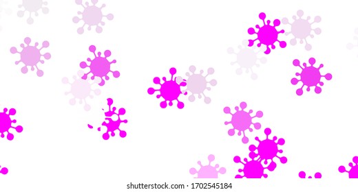 Light purple, pink vector background with covid-19 symbols. Colorful  gradient illness symbols in simple abstract style. Best design for quarantine events.