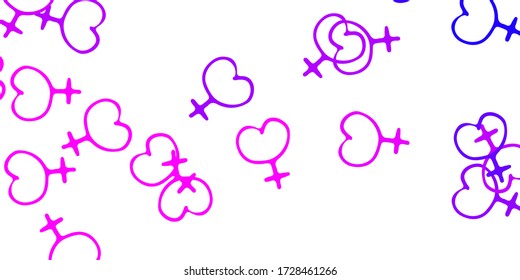 Light Purple, Pink vector background with woman symbols. Simple design in abstract style with women’s rights activism. Best design to show the power of women.