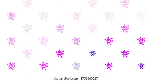 Hellvioletter, rosa Vektor Hintergrund mit covid-19 Symbolen. Einfaches Design im abstrakten Stil mit Infektionsformen. Entwurf für einen Warnhinweis mit biologischer Gefährdung.