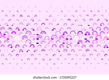 Light Purple, Pink vector background with rainbow symbols. Abstract illustration with gradient rainbow shapes. Sketch for fun designs.