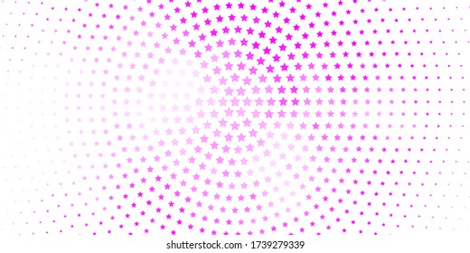 Light Purple, Pink vector background with small and big stars. Decorative illustration with stars on abstract template. Best design for your ad, poster, banner.