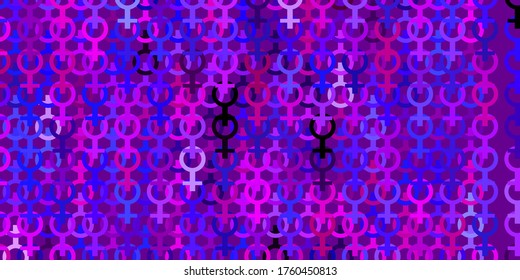Light Purple, Pink vector background with woman symbols. Illustration with signs of women's strength and power. Design for International Women’s Day.