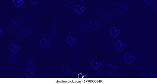Púrpura claro, fondo vector rosado con corazones. Hermosa ilustración de color con corazones en estilo de celebración. Patrón de regalos de matrimonio, felicitaciones.