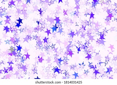 Púrpura claro, fondo vector rosado con estrellas de color. Ilustración abstracta geométrica moderna con estrellas. Mejor diseño para tu anuncio, afiche, banner.