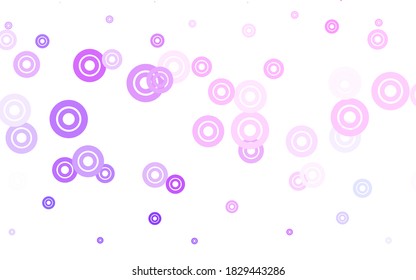 Hellviolett, rosafarbener Vektorhintergrund mit Blasen. Schöne farbige Illustration mit unscharfen Kreisen im Naturstil. Muster für futuristische Werbung, Broschüren.
