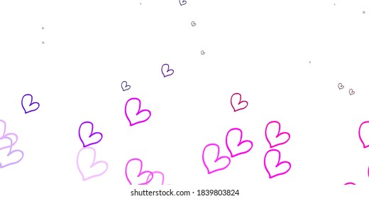 Light Purple, Pink vector background with Shining hearts. Glitter abstract illustration with colorful hearts in romantic style. Pattern for valentine's ad, booklets.