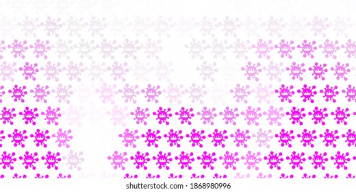 Light Purple, Pink vector background with covid-19 symbols. Abstract illustration with biological gradient shapes. Simple drawing against danger fever.