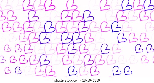 Light Purple, Pink vector background with hearts. Colorful illustration with gradient feminism shapes. Background for International Women Day.