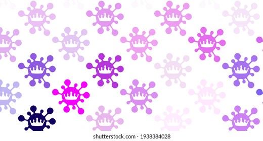 Light purple, pink vector background with covid-19 symbols. Simple design in abstract style with infection forms. Simple drawing against danger fever.