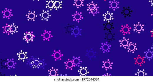 Light purple, pink vector background with covid-19 symbols. Simple design in abstract style with infection forms. Design for biohazard warning.