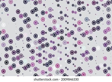 Light Purple, Pink vector background with xmas snowflakes. Glitter abstract illustration with crystals of ice. New year design for your ad, poster, banner.
