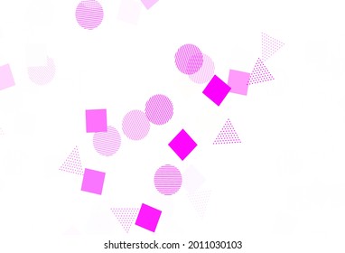 Hellviolett, rosafarbener Vektorhintergrund mit polygonalem Stil mit Kreisen. Illustration mit bunten Kreisen, Dreiecken, Rechtecken. Kluges Design für Ihre Werbung.