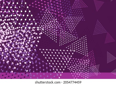 Hellviolett, rosafarbener Vektorhintergrund mit polygonalem Stil mit Kreisen. Dekoratives Design im abstrakten Stil mit Linien, Punkten. Modernes Template für die Zielseite.