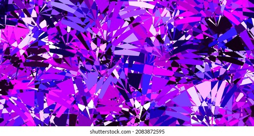 Hellviolett, rosafarbener Vektorhintergrund mit mehrfarbigen Formen. Einfaches Design im abstrakten Stil mit Dreiecken, Linien. Vorlage für Werbespots.