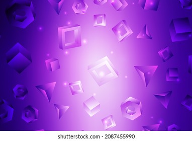 Púrpura claro, fondo vector rosado con triángulos, rectángulos. Ilustración abstracta con líneas coloridas, cubos. Diseño elegante para tapices.