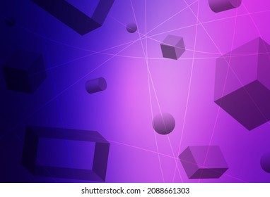 Light Purple, Pink vector background with 3D cubes, cylinders, spheres, rectangles. Abstract illustration with volumetric figures. Wallpaper for a cell phone.