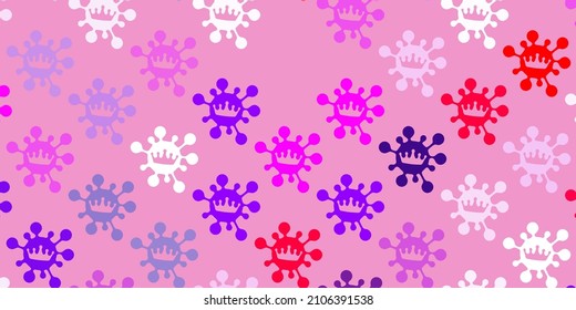 Light purple, pink vector background with covid-19 symbols. Abstract illustration with biological gradient shapes. Wallpaper for health protection.