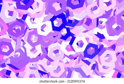 Púrpura claro, fondo vector rosado con hexágonos. Desenfoque del fondo con hexágonos coloridos. Patrón de textura de papel pintado.