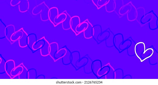 Light Purple, Pink vector background with Shining hearts. Beautiful colored illustration with hearts in celebration style. Design for ad, poster, banner of Valentine Day.