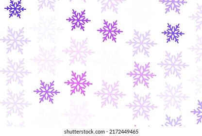 Light Purple, Pink vector background with xmas snowflakes, stars. Colorful snowflakes with gradient snowflakes. Base part for New Year leaflets.