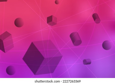 Light Purple, Pink vector background with 3D cubes, cylinders, spheres, rectangles. Abstract illustration with colorful 3D shapes. Smart design for business ads.