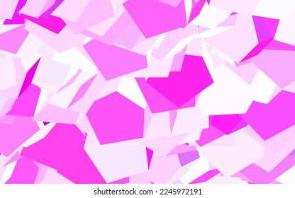 Púrpura claro, fondo vector rosado con conjunto de hexágonos. Hexagones coloridos sobre fondo borroso. Patrón de anuncios, folletos.